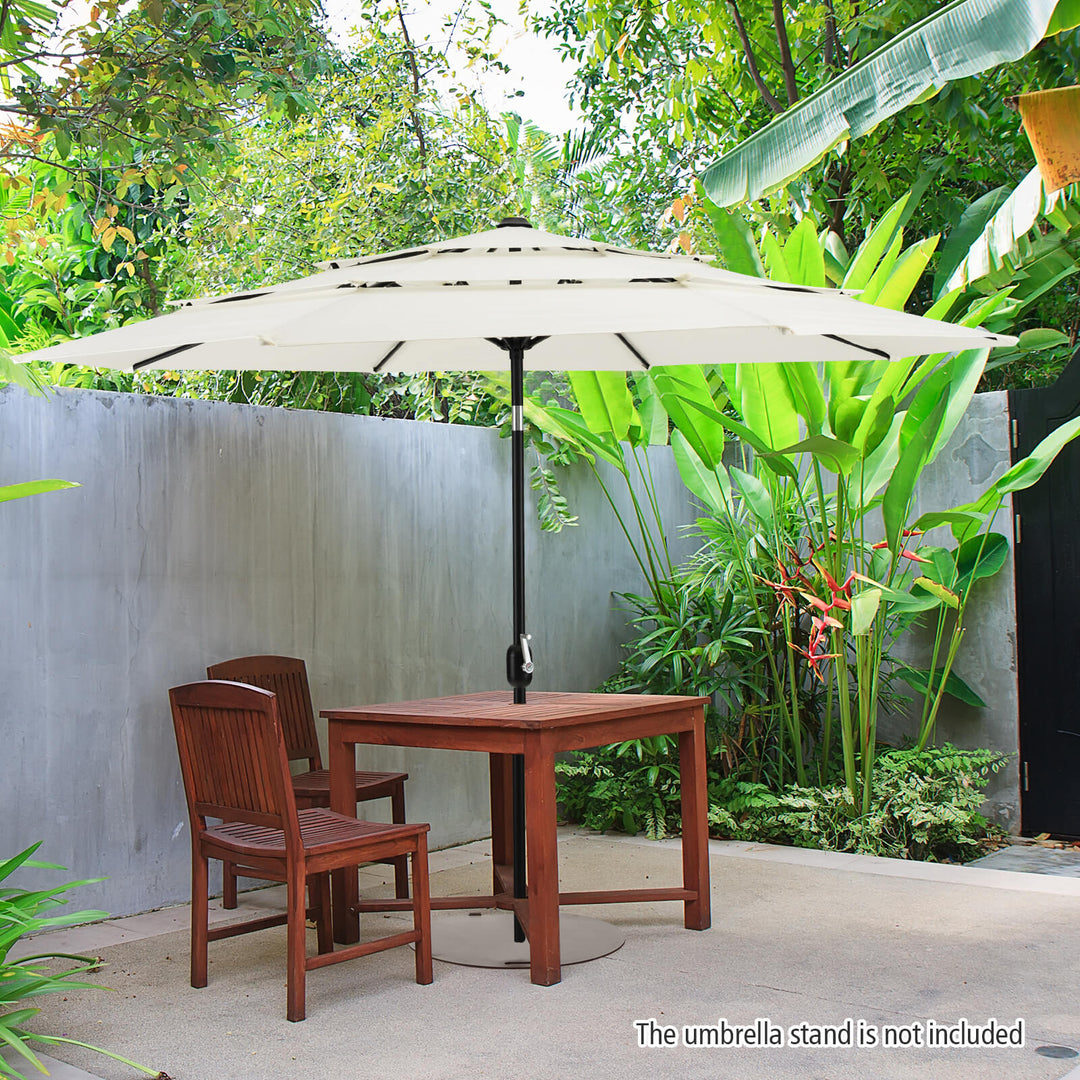 Umbrella with Push Button Tilt and Manual Crank-Beige