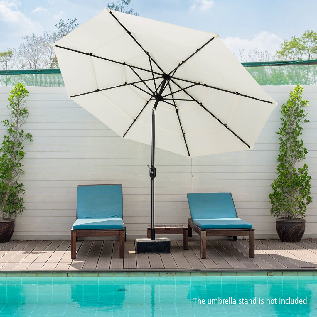 Umbrella with Push Button Tilt and Manual Crank-Beige