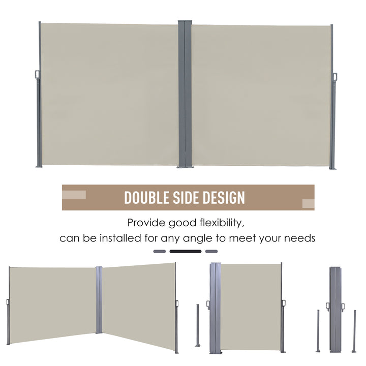 Patio Retractable Double Side Awning, Folding Privacy Screen Fence, Privacy Wall Corner Sun Shade Wind Screen Room Divider-Cream White