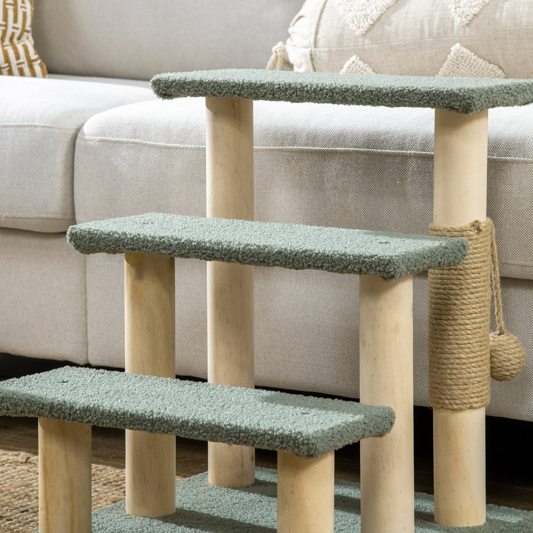 48cm Cat Tree, 3-Layer Kitty Ladder, Cat Climbing Toy, Cat Tower with Ball Toy Jute Scratching Post, Green