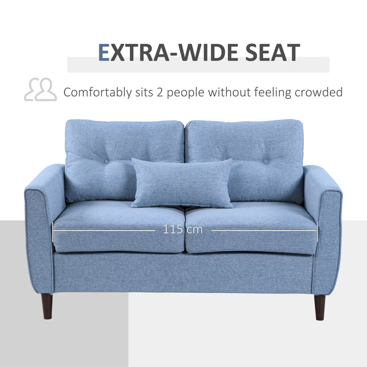 HOMCOM 2 Seat Sofa Double Sofa Loveseat Fabric Wooden Legs Tufted Design for Living Room, Dining Room, Office, Light Blue