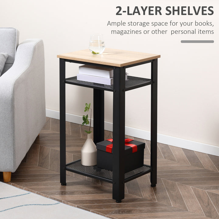 Industrial-Style Boxy Side Table 3 Layer 2 Shelves Storage Display w/ Metal Frame Stylish On-Trend Bedside End Table Nightstand