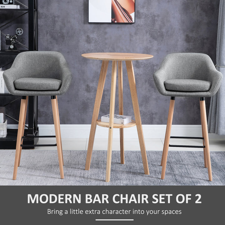 Set of 2  Bar Stools Modern Upholstered Seat Bar Chairs w/ Metal Frame, Solid Wood Legs Living Room Dining Room Fabric Furniture - Grey