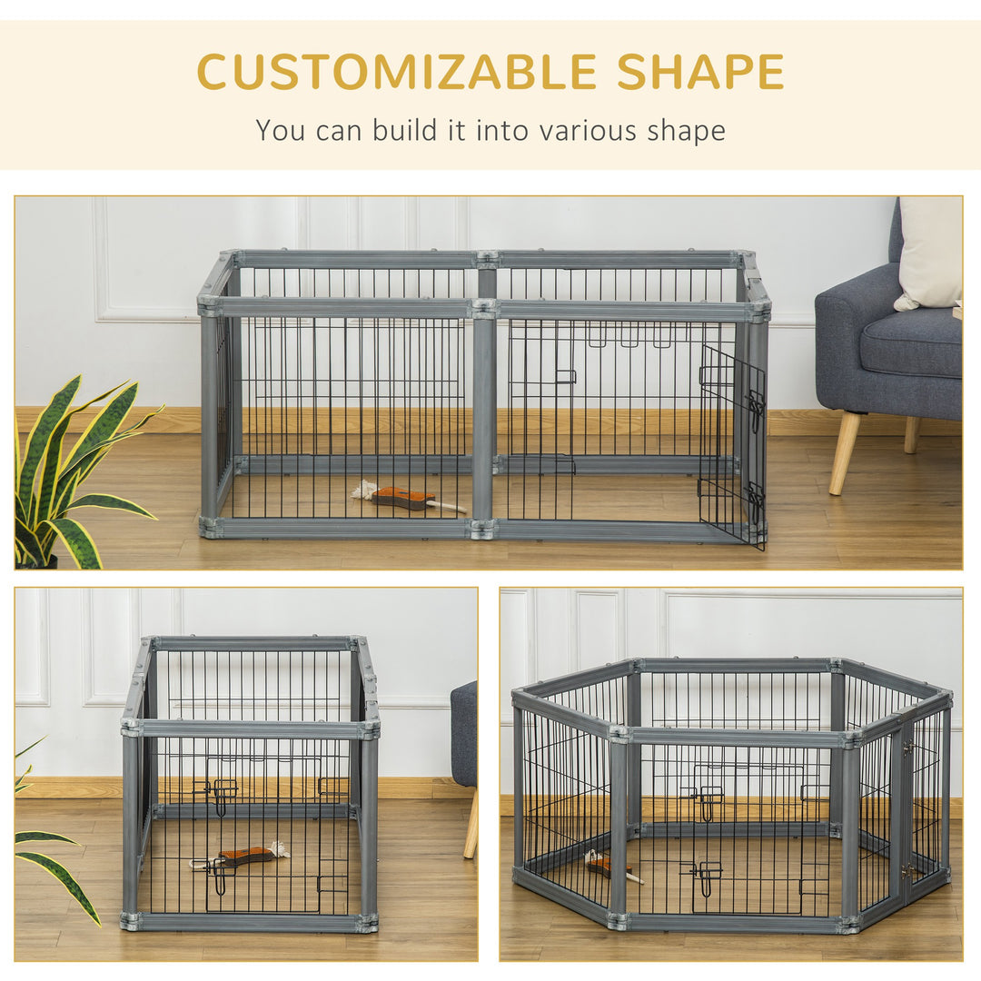Heavy Duty Pet Playpen, 6 Panels Puppy Play Whelping Pen, Foldable Steel Dog Exercise Fence, with Door, Double Locking Latches