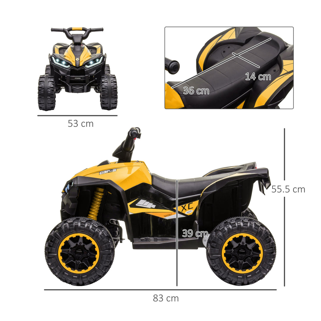 HOMCOM 12V Quad Bike with Forward Reverse Functions, Ride on Car ATV Toy with High/Low Speed, Slow Start, Suspension System, Horn, Music, Yellow