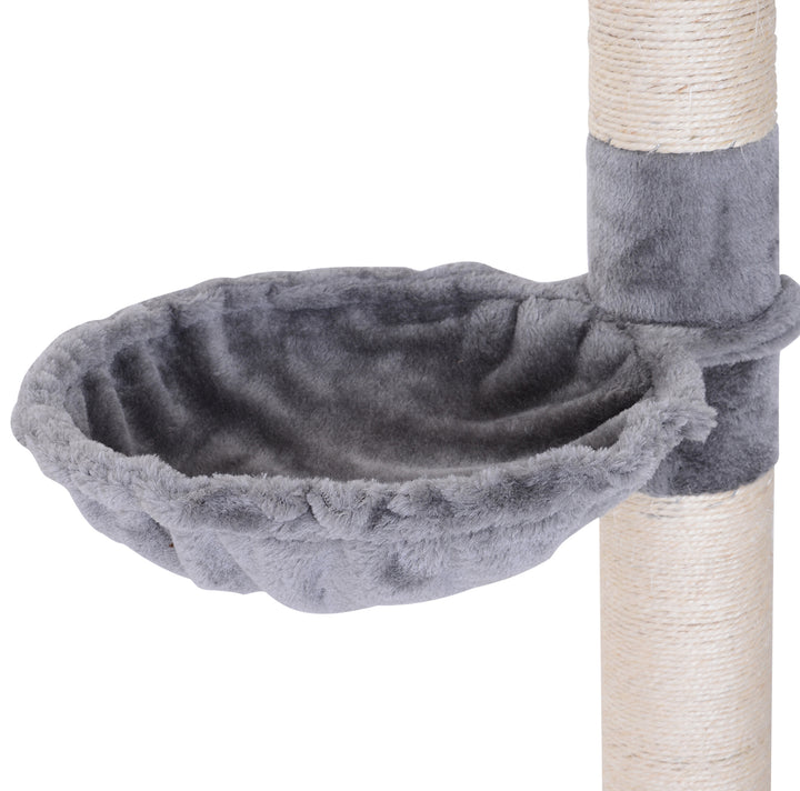 PawHut Cats Floor to Ceiling Scratching Post w/ 5-Tier Plush Leisure Platforms Grey