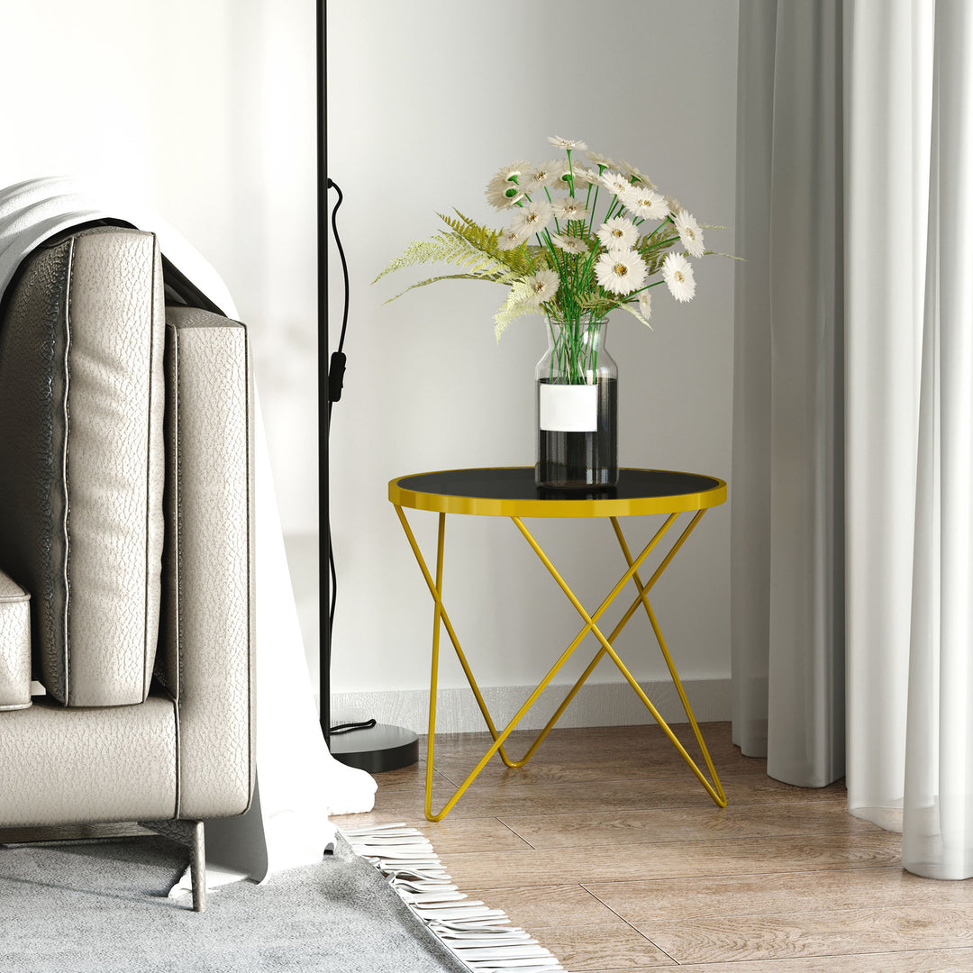 HOMCOM Glass Coffee Table, Accent End Side Table with Tempered Glass Top and Golden Metal Legs for Living Room, Bedroom, 43cmx43cmx40cm