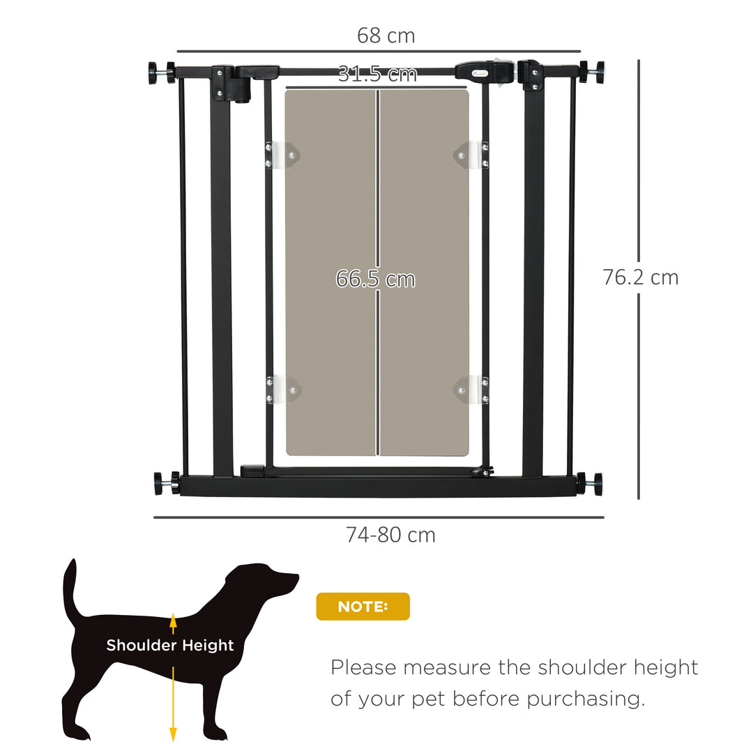 PawHut Pressure Fit Pet Safety Gate, Auto-Close Dog Barrier Stairgate, with Double Locking, Acrylic Panel for Doors, Hallways, Staircases, Black