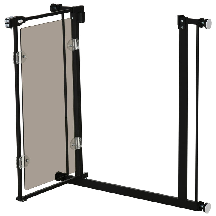 PawHut Pressure Fit Pet Safety Gate, Auto-Close Dog Barrier Stairgate, with Double Locking, Acrylic Panel for Doors, Hallways, Staircases, Black