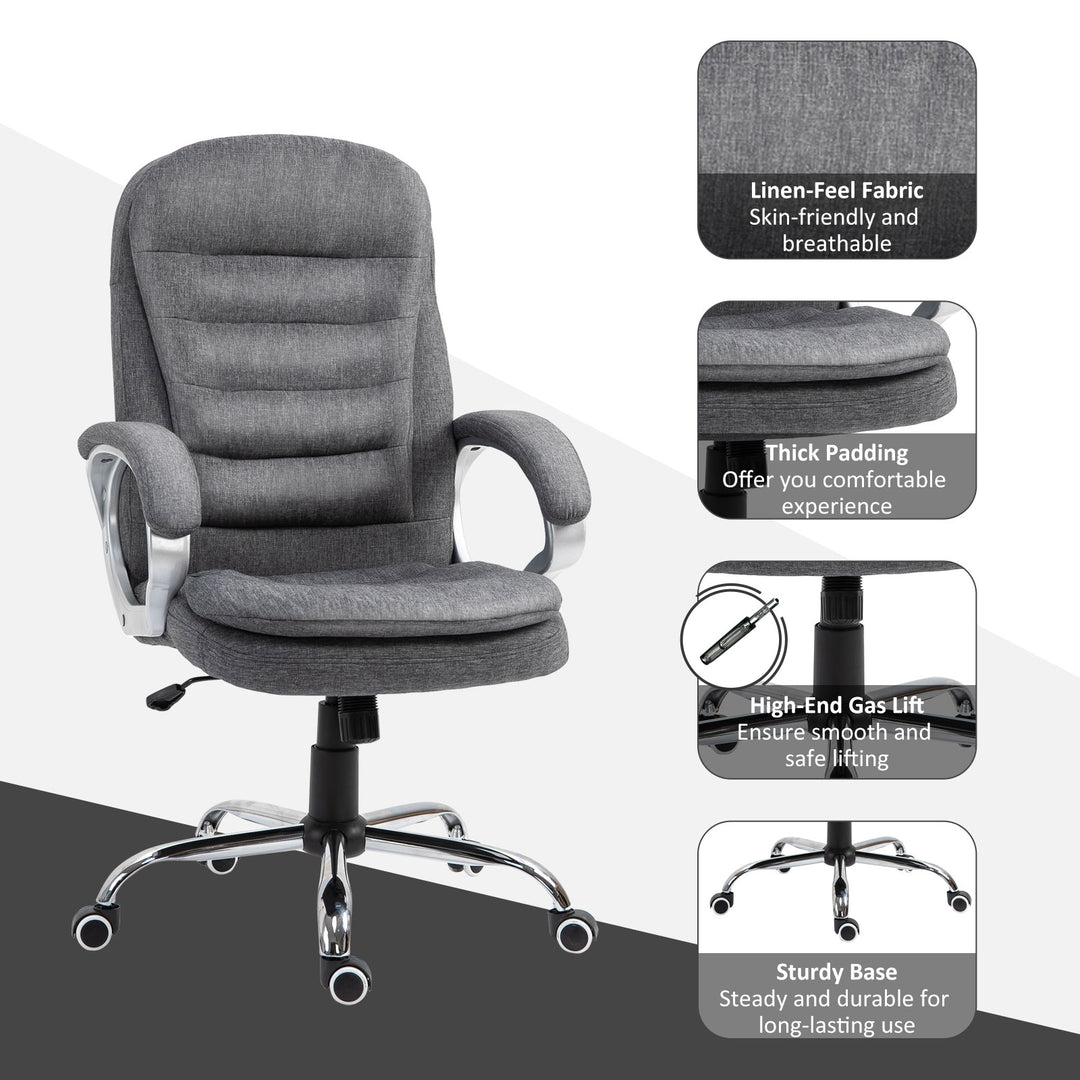 Vinsetto Ergonomic Office Chair Task Chair for Home with Arm, Swivel Wheels, Linen Fabric, Grey