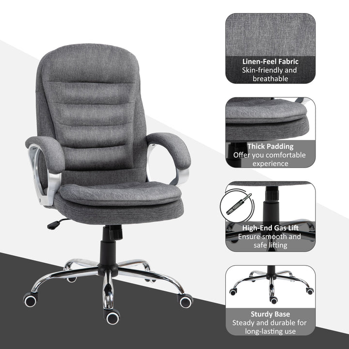 Vinsetto Ergonomic Office Chair Task Chair for Home with Arm, Swivel Wheels, Linen Fabric, Grey