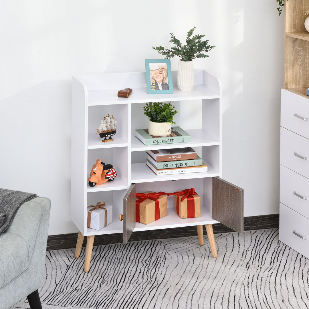 HOMCOM Multi-Shelf Modern Bookcase Freestanding Storage w/ Cabinet 6 Shelves Wood Legs Home Office Display Furniture Stylish White