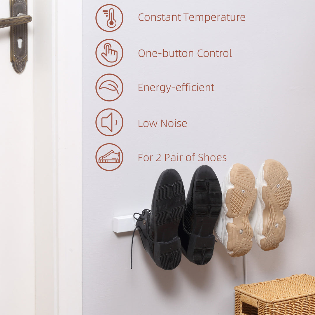 2 Pairs Electric Shoe Dryer, Wall Mounted Shoe Warmers with Constant Temperature for Boots, Leather Shoes, Socks, White