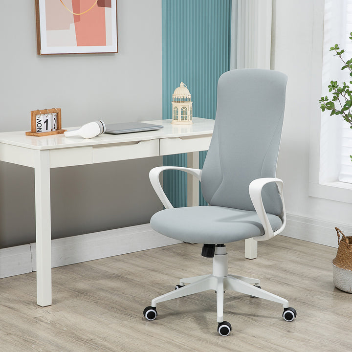 High-Back Office Chair, Elastic Desk Chair with Armrests, Tilt Function, Adjustable Seat Height, Light Grey