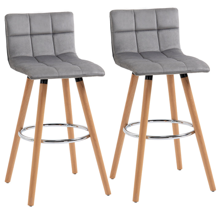 Bar stool Set of 2 Armless Upholstered Counter Height Bar Chairs with Wood Legs &amp; Footrest, Grey