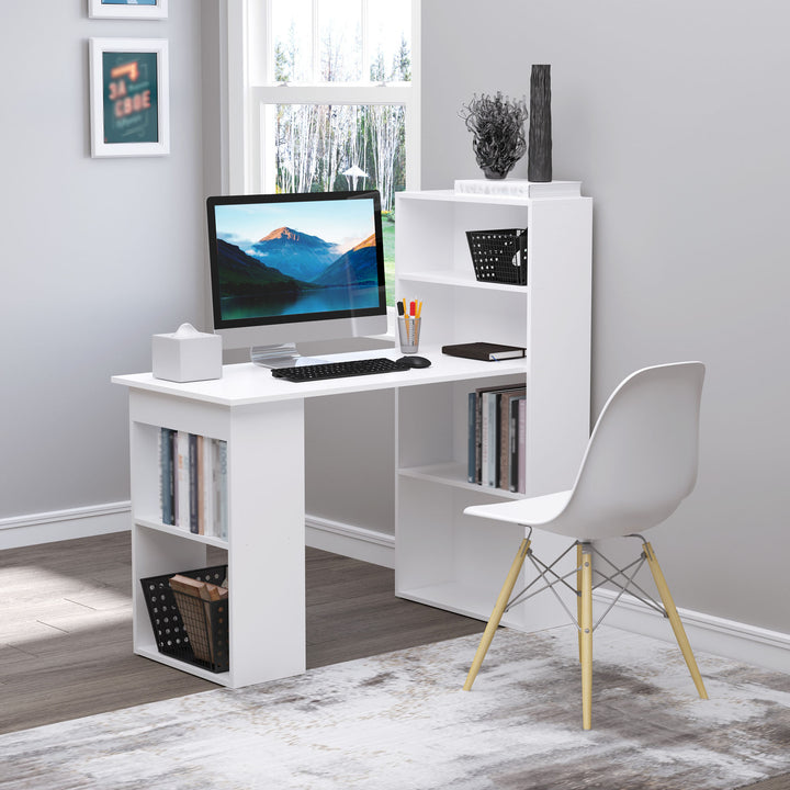 Modern Computer Desk 6 Shelves White