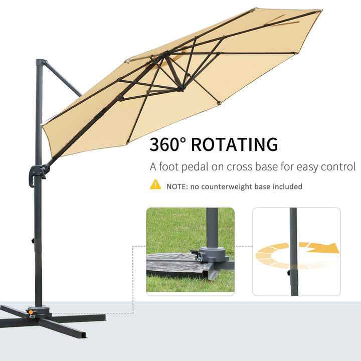 3(m) Patio Offset Parasol Roma Umbrella Cantilever Hanging Sun Shade Canopy Shelter 360¡ Rotation with Cross Base - Beige