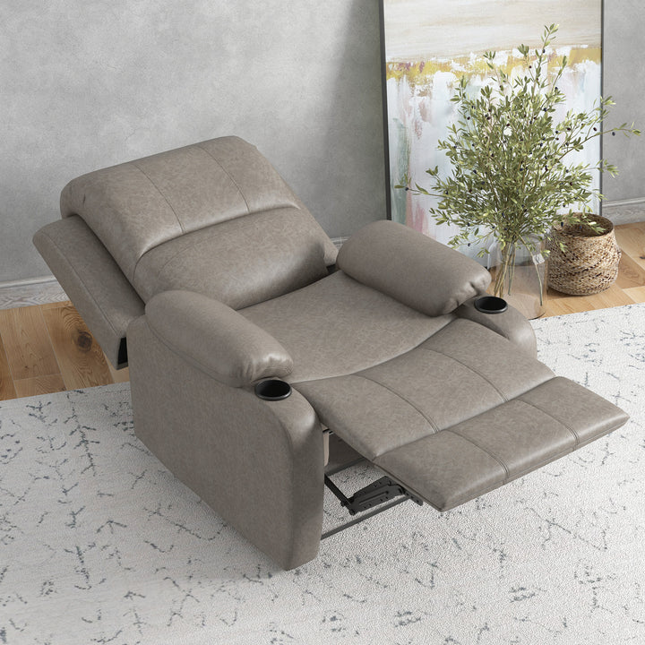 Microfibre Recliner Armchair, with Adjustable Leg Rest, Cup Holder, for Home Living Room, Brown