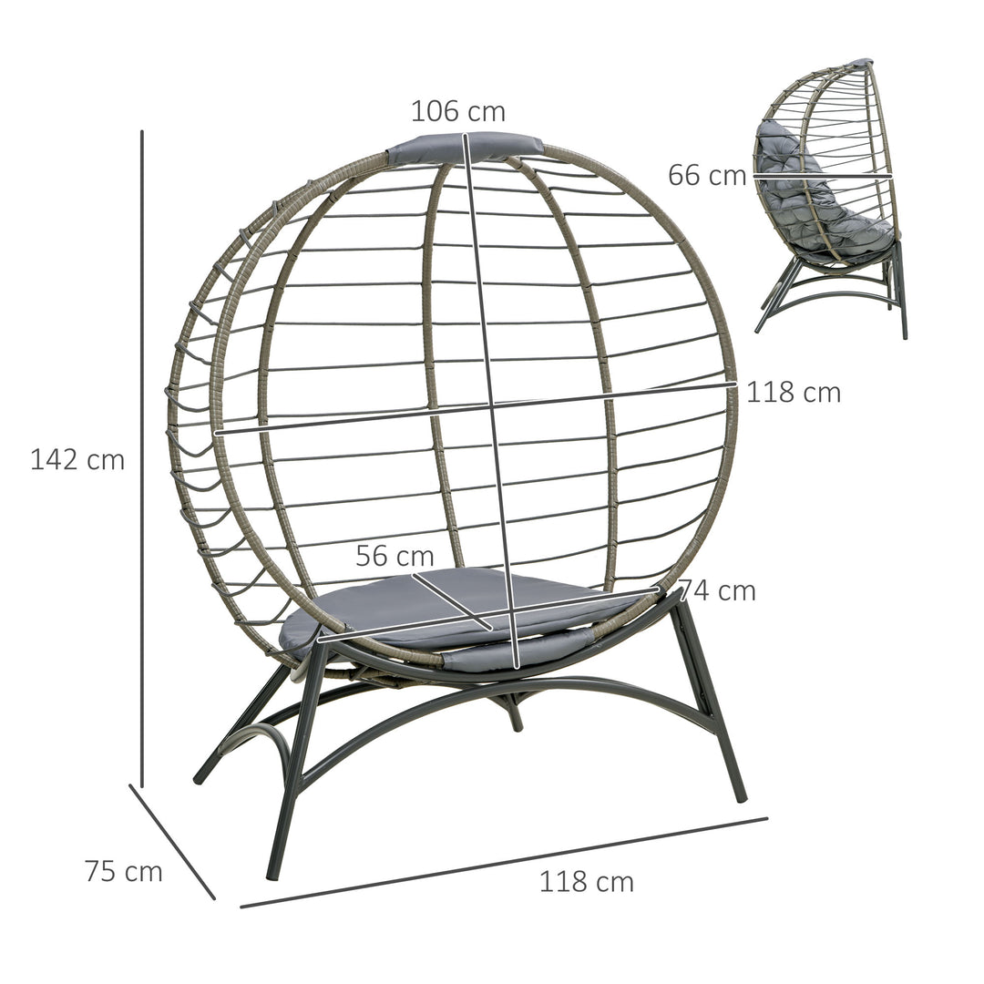 Folding Rattan Egg Chair, Freestanding Basket Chair with Cushion, Bottle Holder Bag for Outdoor or Indoor, Grey and Black