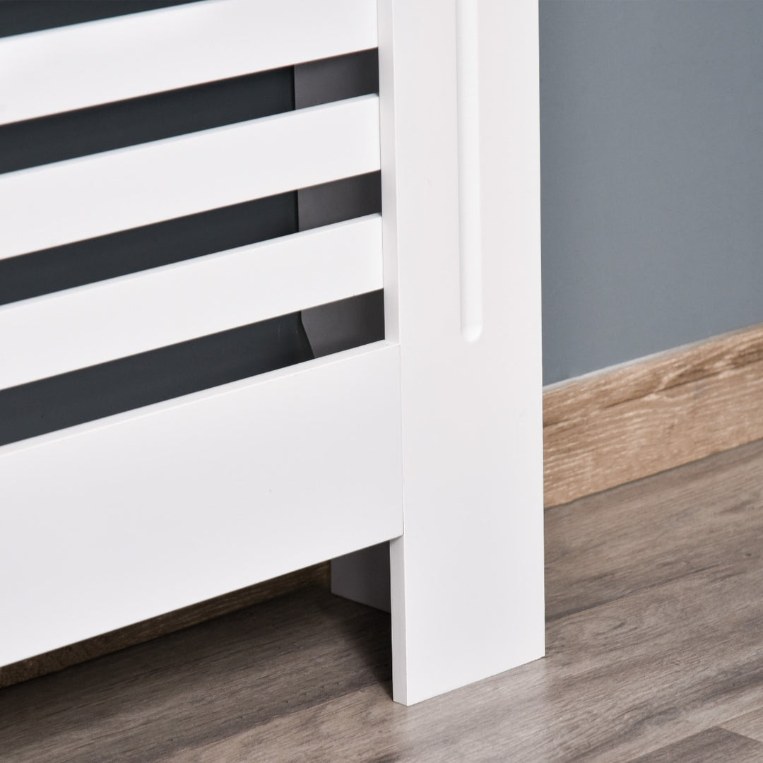 MDF Modern Radiator Cover Cabinet Top Shelving Home Office Slatted Design White 112L x 19W x 81H cm