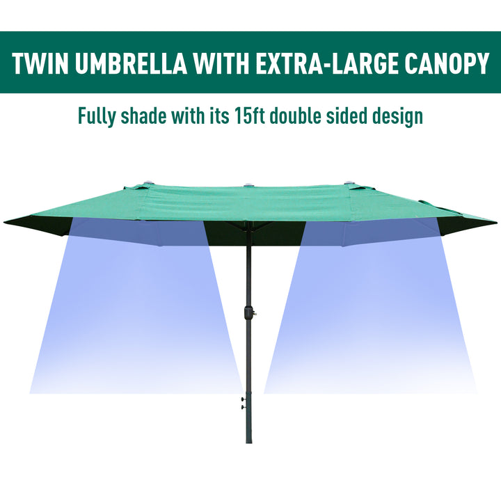 Outsunny 4.6m Garden Parasol Double-Sided Sun Umbrella Patio Market Shelter Canopy Shade Outdoor Dark Green