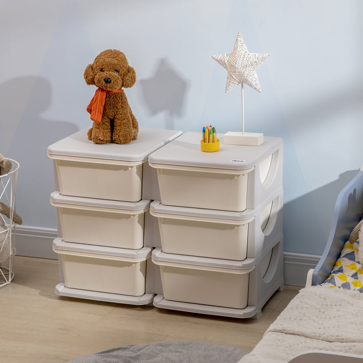 Kids Storage Units with 6 Drawers, 3 Tier Kids Toy Storage Organizer, Vertical Dresser Tower for Nursery Playroom Kindergarten, Cream