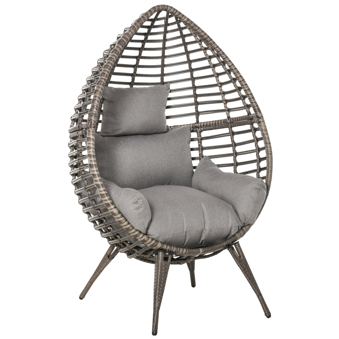 Outdoor Indoor Rattan Egg Chair Wicker Weave Teardrop Chair with Cushion Grey