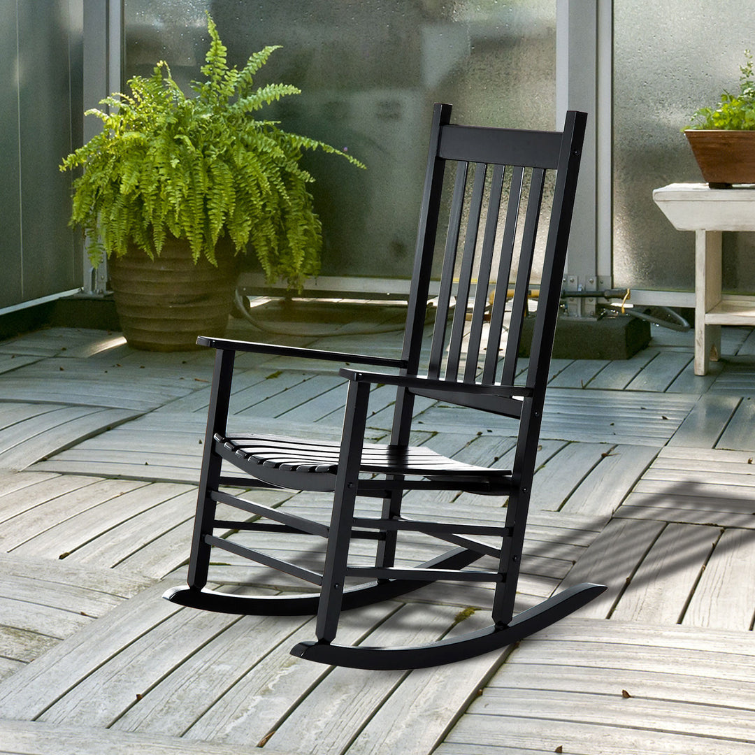 Rocking Chair Armchair Wooden Patio Rocker Balcony Deck Outdoor Porch Garden Seat Black