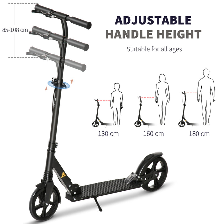 One-click Folding Kick Scooter for 14+ w/ Adjustable Handlebar, Push Scooter with Kickstand, Dual Brake System, Shock Absorber, Black