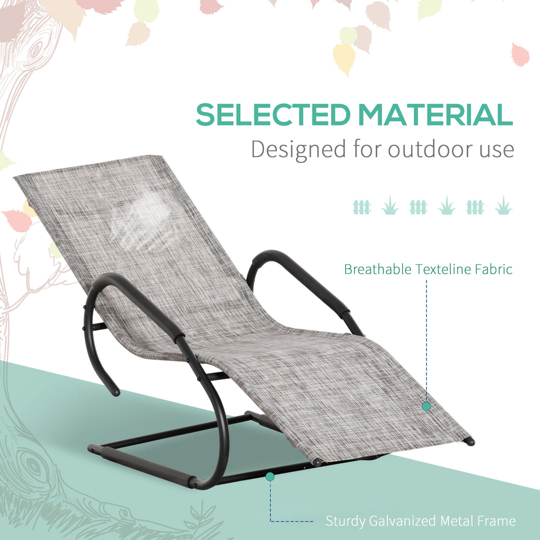 Outsunny Outdoor Sun Lounger with Headrest, Texteline Reclining Chaise Lounge Chair Rocking Chair for Garden, Balcony, Deck, Grey