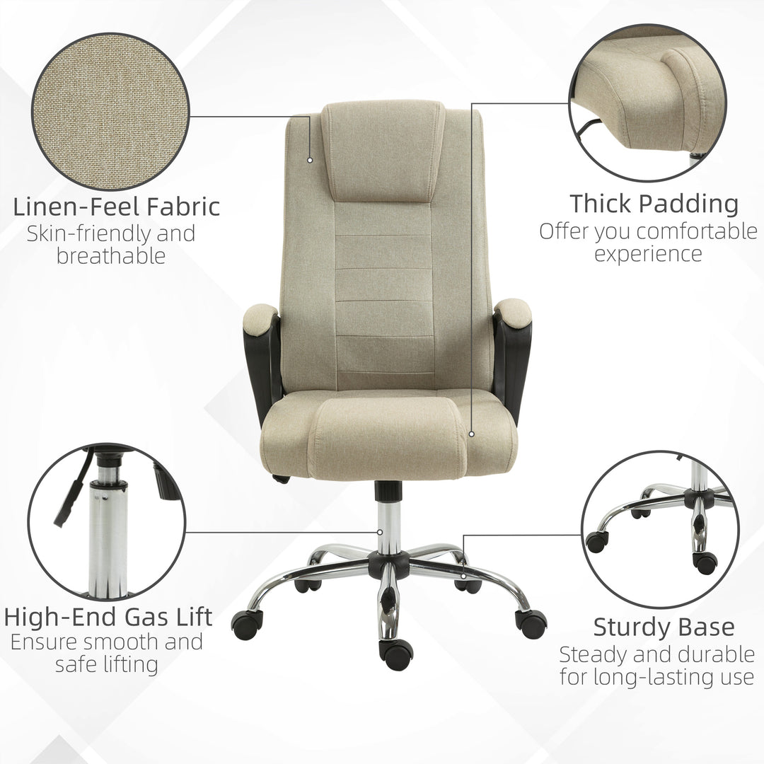 High Back Office Chair 360° Swivel Chair Adjustable Height Tilt Function Linen Khaki 62W x 62D x 110-119H cm