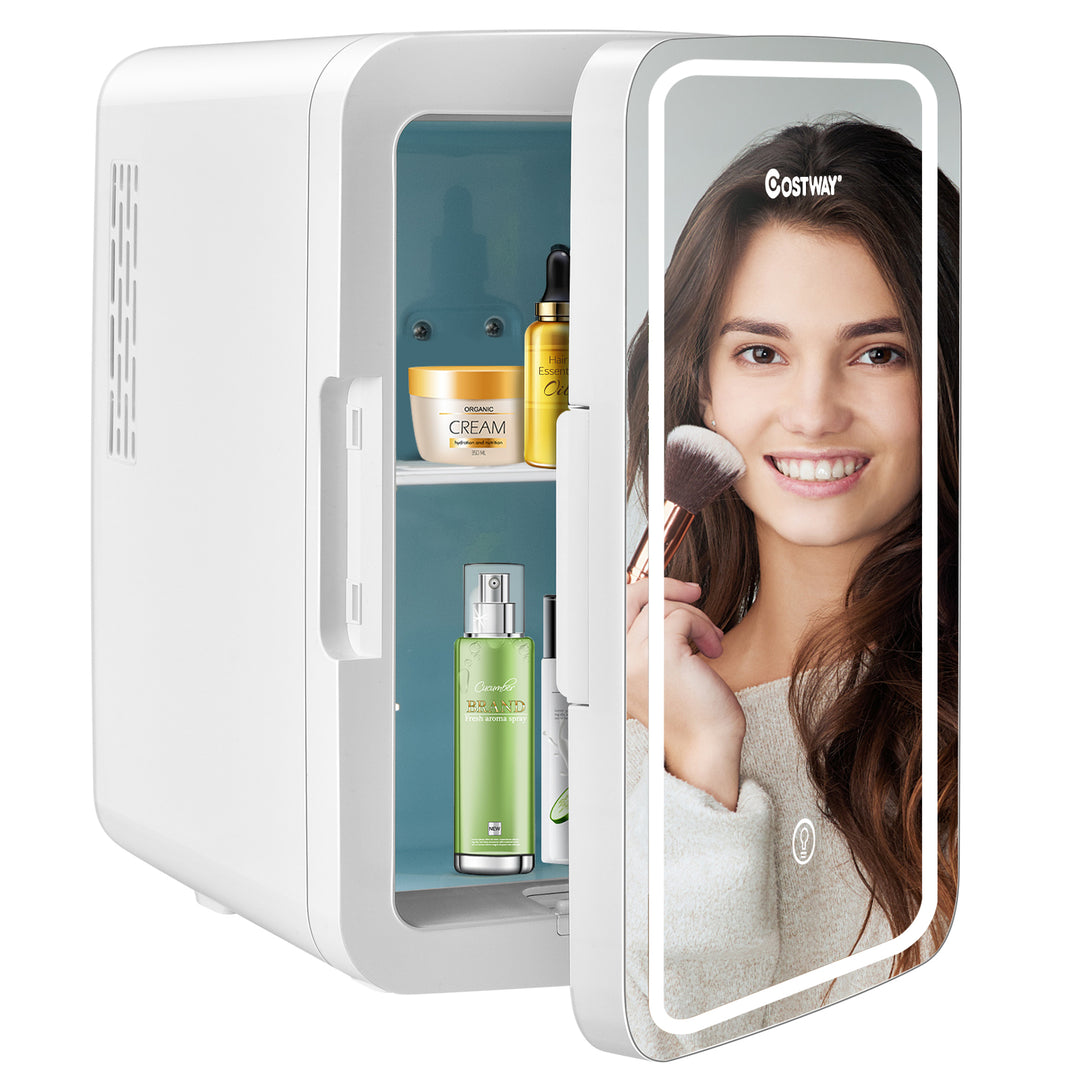 Portable AC/DC Beauty Fridge with LED Mirror 10 L -White