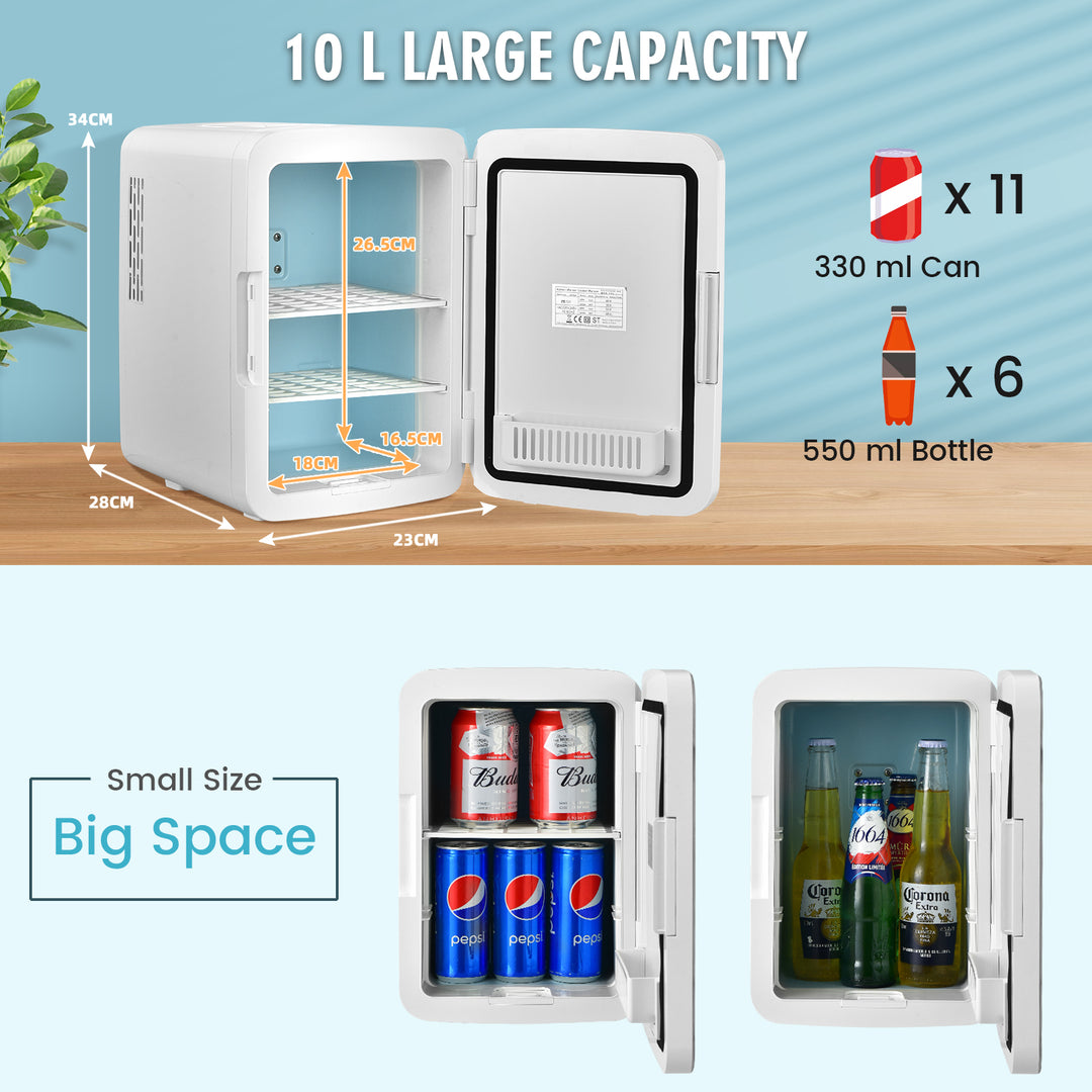 Portable AC/DC Beauty Fridge with LED Mirror 10 L -White