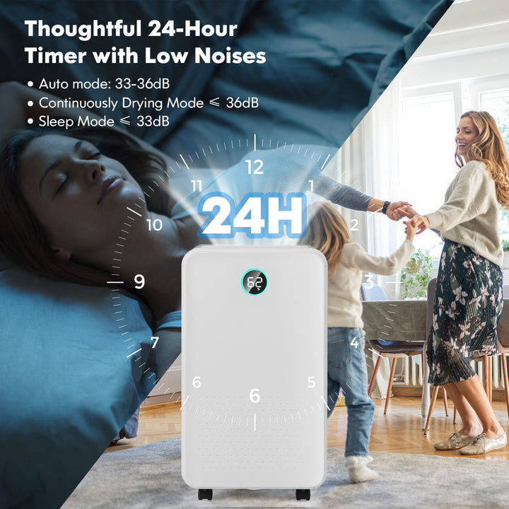 Portable 12L Dehumidifier with 3 Modes and 24H Timer-White