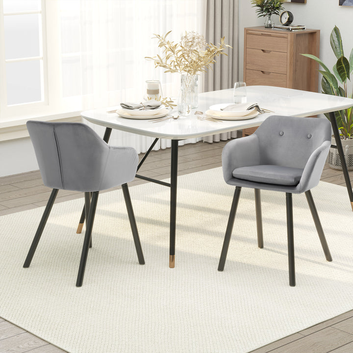 Dining Chairs Set of 2 Modern Upholstered Fabric Velvet-Touch Leisure Chairs with Backrest and Armrests, Lounge Reception Chairs, Grey
