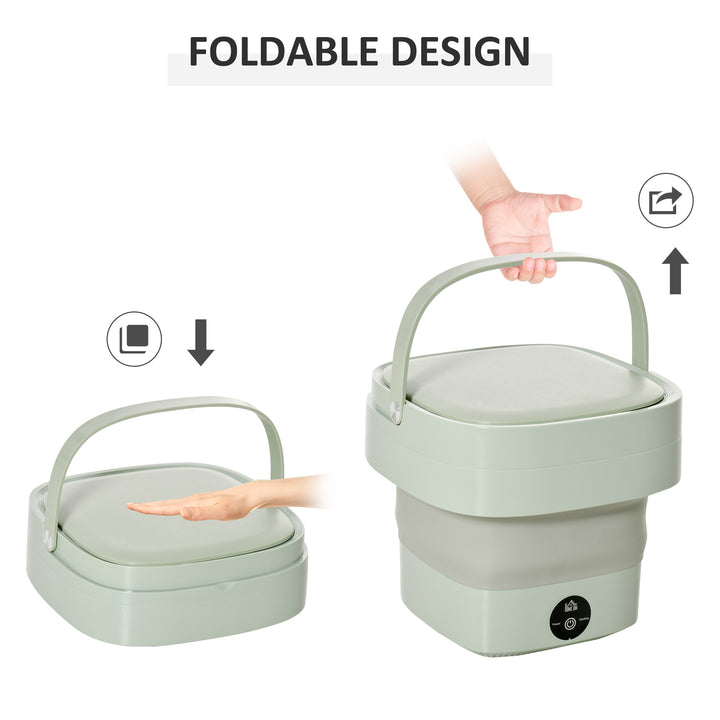 Portable Washing Machine Foldable Mini Laundry Machine with Handle for Socks Underwear Green