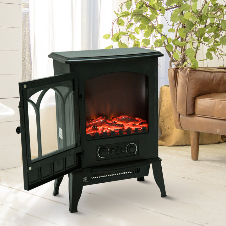 Freestanding Electric Fireplace Heater, 1000W/2000W-Black