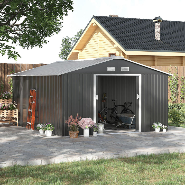 Outsunny 6.5 x 11FT Foundation Ventilation Steel Outdoor Garden Shed Grey