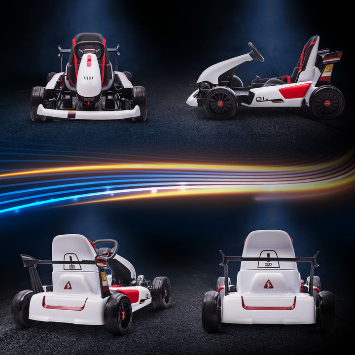 Electric Go Kart with Adjustable Footrest, Reversing Steering Wheel, Kids Ride-On Racing Go Kart with 12V Rechargeable Battery 2 Speeds White