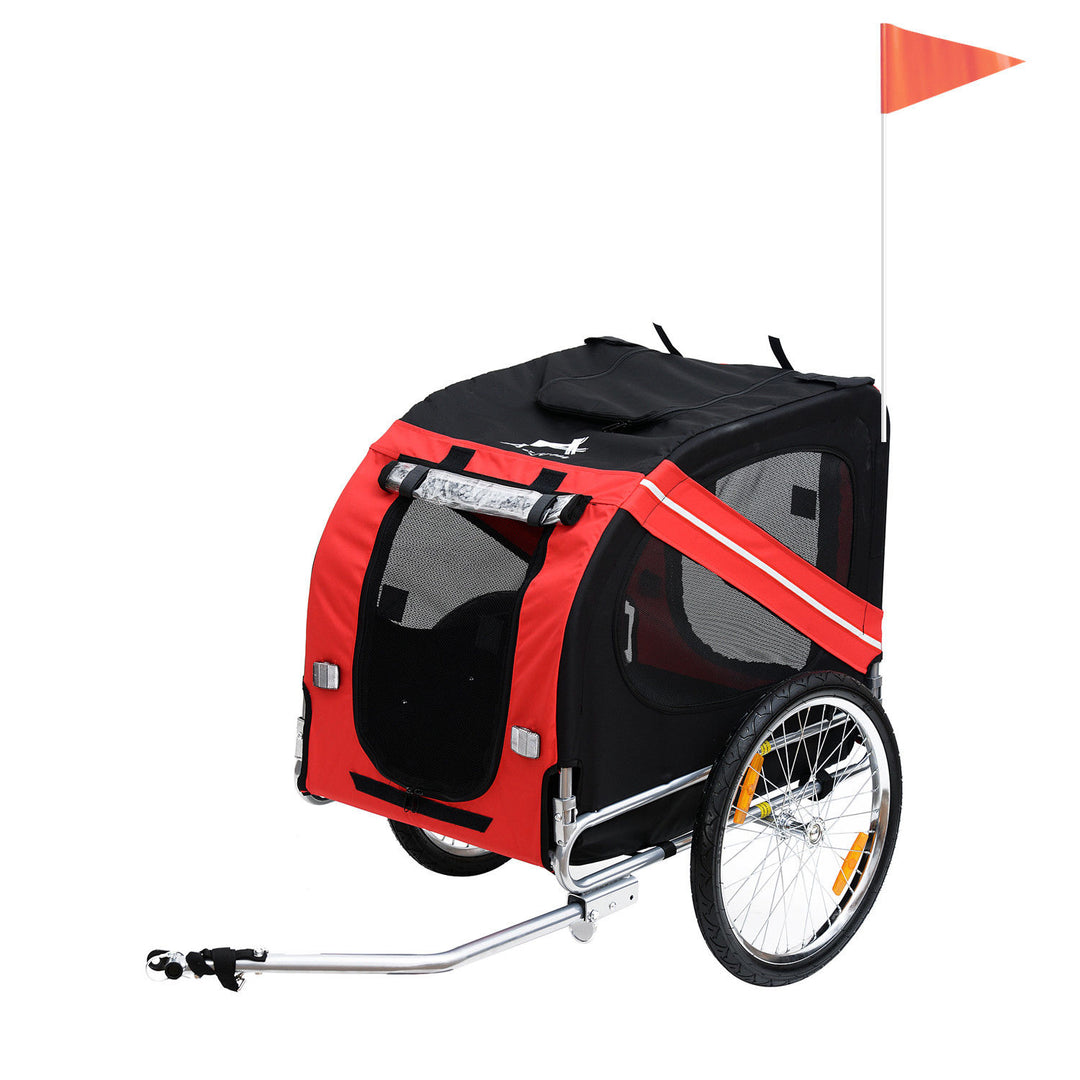 Dog Bike Trailer Bicycle Pet Trailer Folding Dog Carrier Bicycle in Steel Frame Stroller - Red & Black