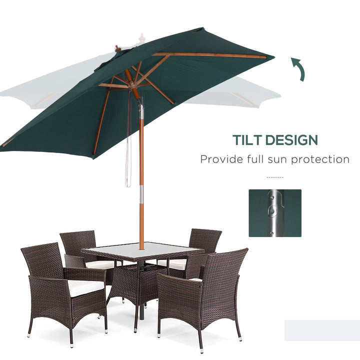 Garden Umbrella Patio Umbrella Market Parasol Outdoor Sunshade 6 Ribs with Wood and Bamboo Frame Brown Green