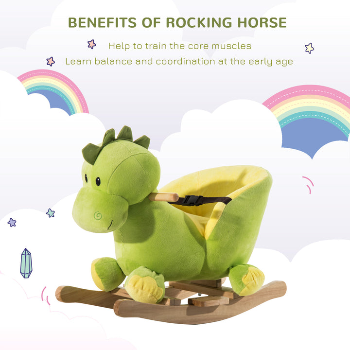 HOMCOM Kids Rocking Horse Plush Ride On Dinosaur Seat w/Seat Safety Belt, 32 Songs, Ride on Horses Toys 18 Months Up
