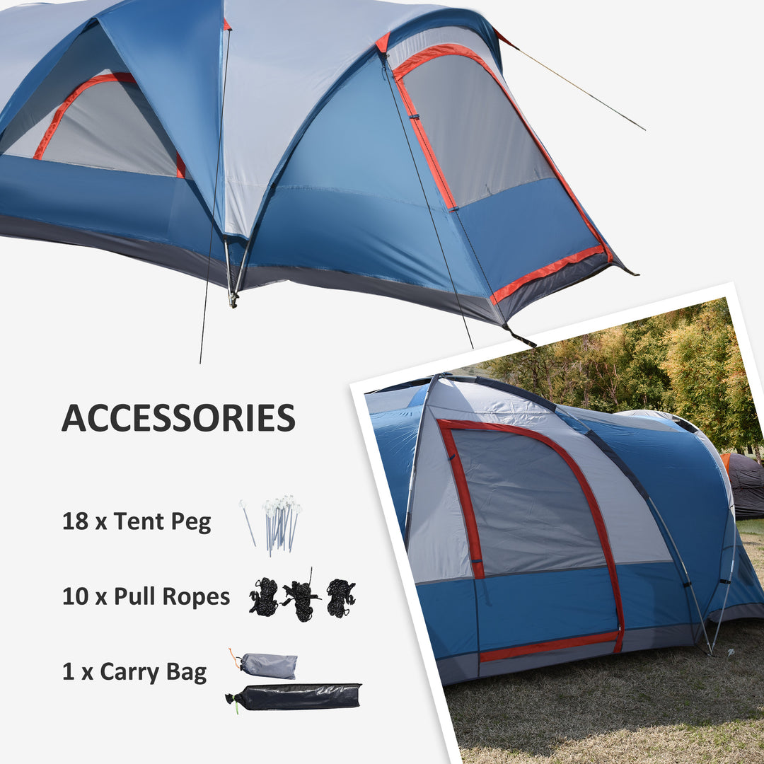 3-4 Man Camping Tent with 2 Rooms, Dome Tent with 2 Doors, Portable Carry Bag, UV Protection, for Fishing, Hiking - Blue