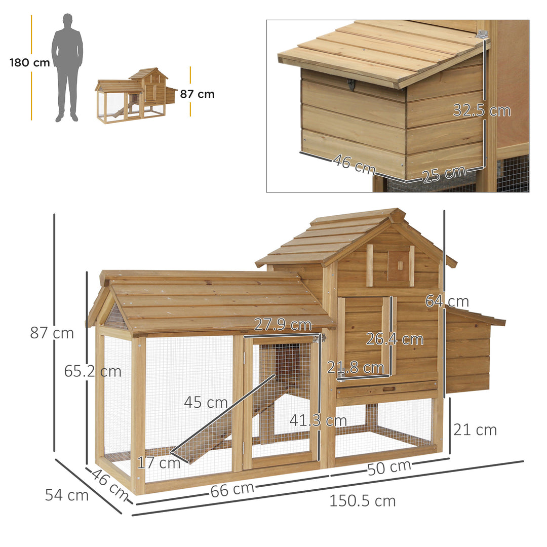 Chicken Coop Hen Cage Small Animal Hutch Nesting Box w/Outdoor Run 150.5 x 54 x 87 cm