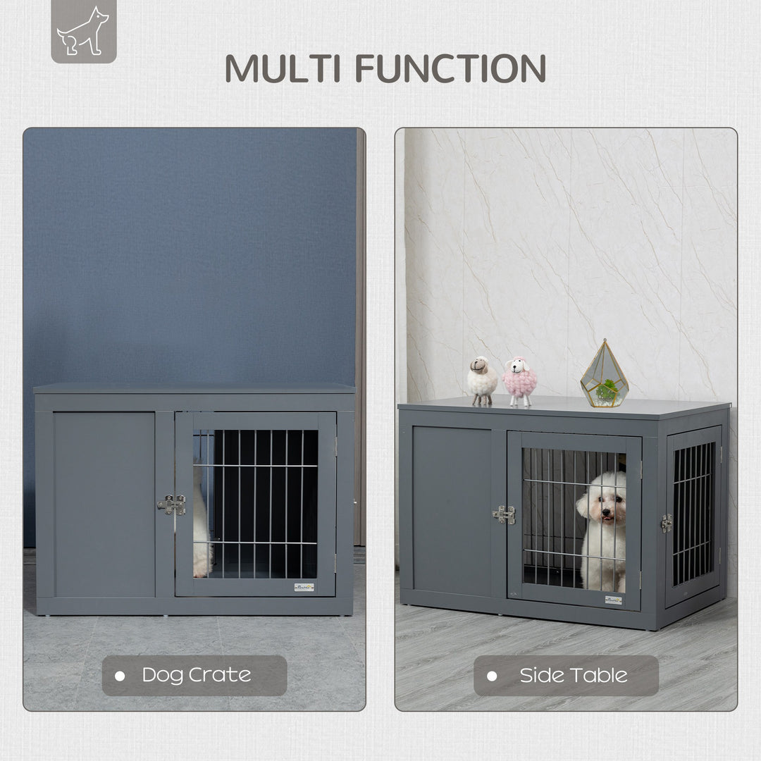 PawHut Furniture Style Dog Crate, End Table Pet Cage Kennel, Indoor Decorative Puppy House, with Double Doors, Locks, for Small & Medium Dogs, Grey