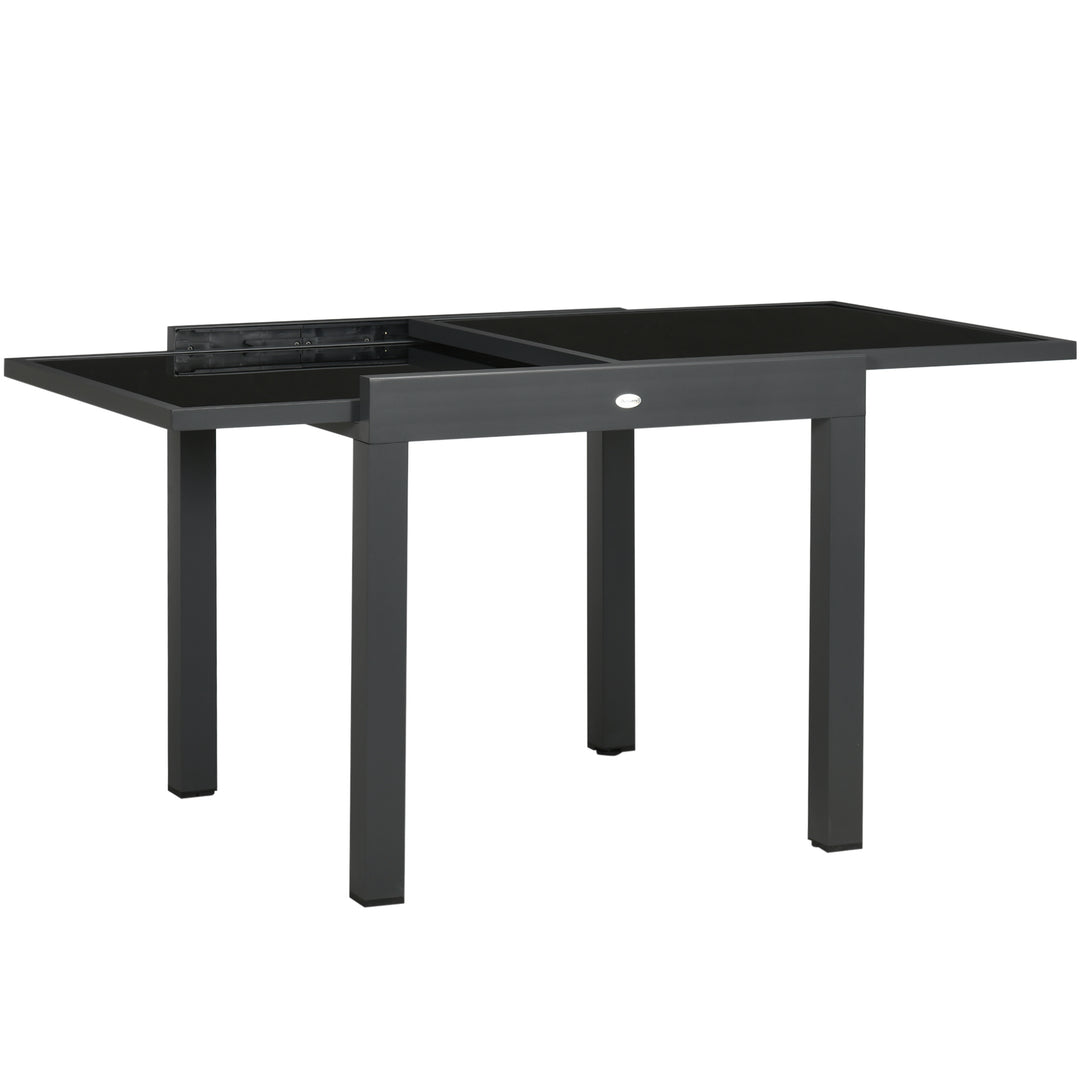 Extending Garden Table, Outdoor Dining Table with Aluminium Frame and Tempered Glass Tabletop, 80/160 x 80 x 75 cm, Black