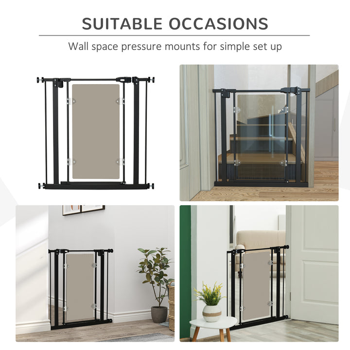 PawHut Pressure Fit Pet Safety Gate, Auto-Close Dog Barrier Stairgate, with Double Locking, Acrylic Panel for Doors, Hallways, Staircases, Black