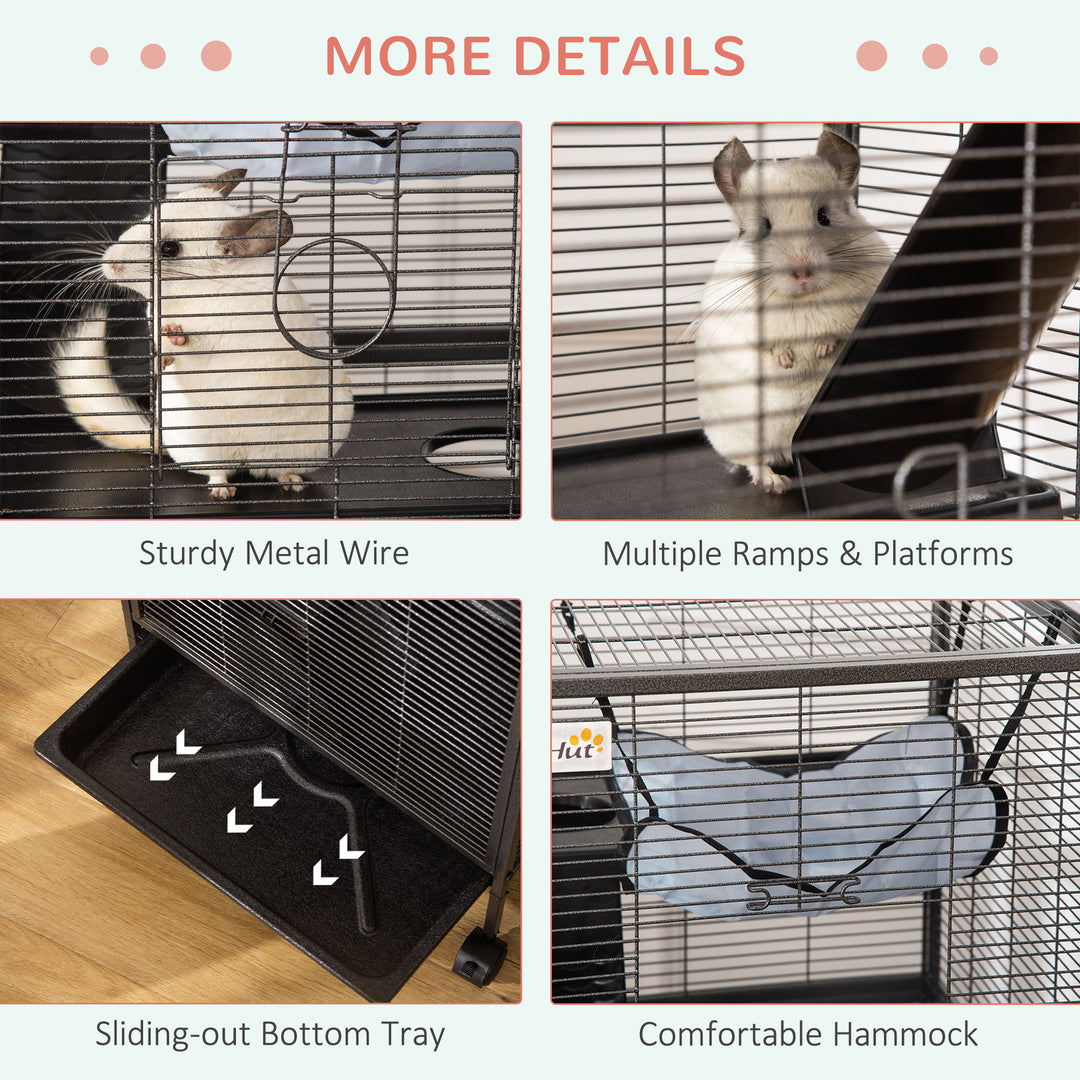 Small Animal Cage with Wheels Pet Home for Chinchillas, Ferrets, Kittens , Hammock, 4 Platforms and Removable Tray