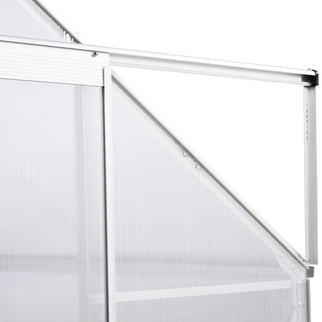 Walk-In Greenhouse Polycarbonate Panels Aluminium Frame w/ Sliding Door Adjustable Window Inner Area Plant Flower Grow, 6 x 4 ft