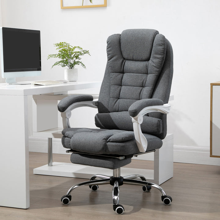 Office Chair Computer Swivel Rolling Task Recliner for Home with Retractable Footrest, Arm, Grey